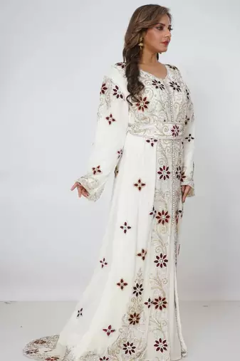 cream  kaftan women dress long gown farasha morocco wear