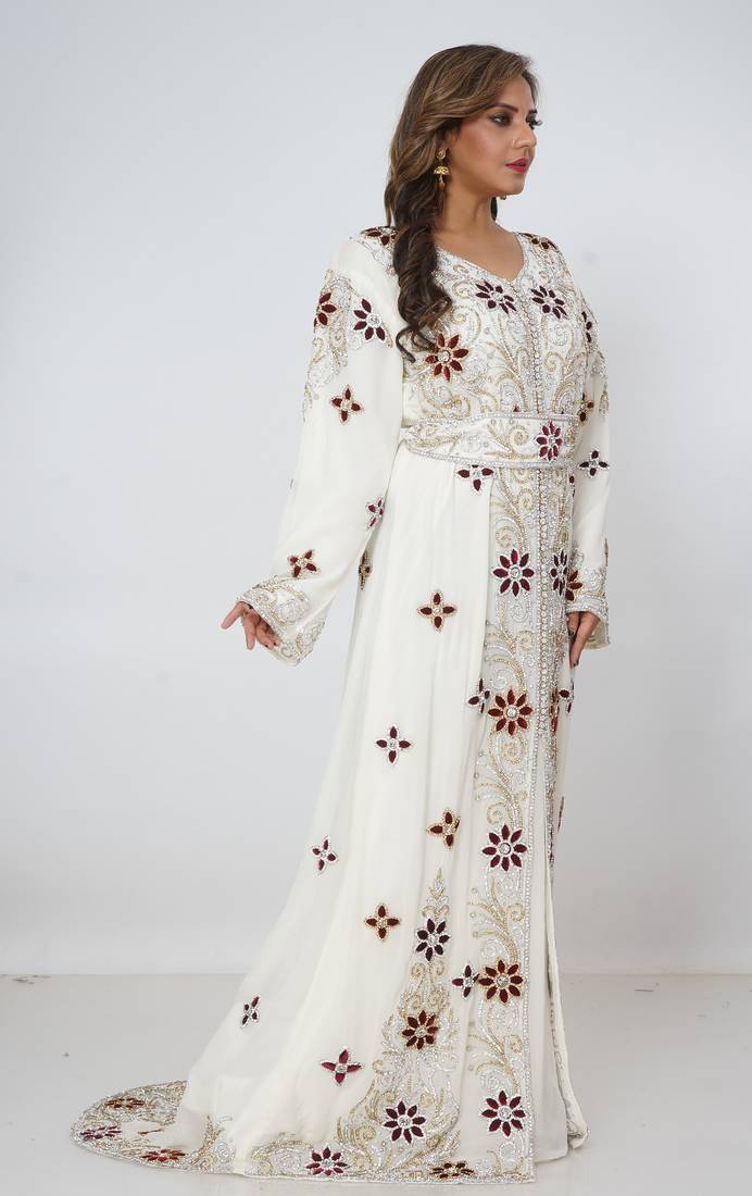 cream  kaftan women dress long gown farasha morocco wear