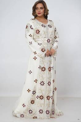 cream  kaftan women dress long gown farasha morocco wear 4