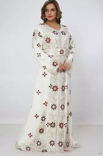 cream  kaftan women dress long gown farasha morocco wear
