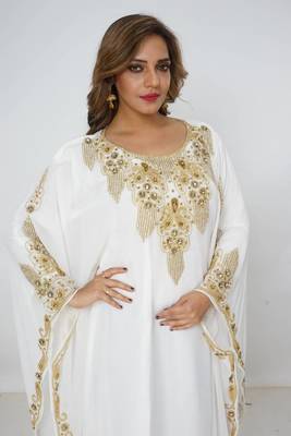 cream  kaftan women dress long gown farasha morocco wear 1