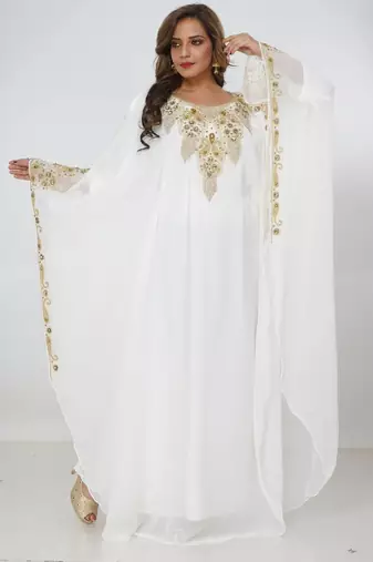 cream  kaftan women dress long gown farasha morocco wear