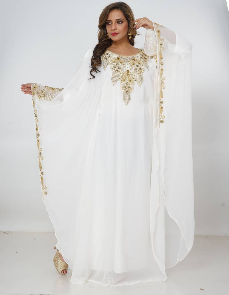 cream  kaftan women dress long gown farasha morocco wear