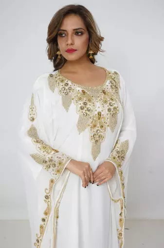 cream  kaftan women dress long gown farasha morocco wear