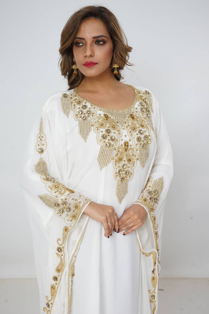 cream  kaftan women dress long gown farasha morocco wear