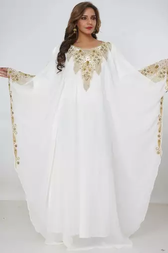 cream  kaftan women dress long gown farasha morocco wear