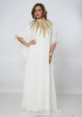 cream  kaftan women dress long gown farasha jalabiya maxi wear 1