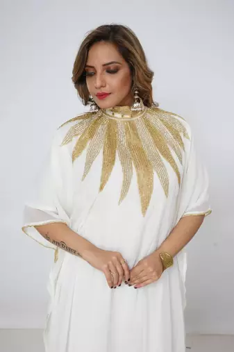 cream  kaftan women dress long gown farasha jalabiya maxi wear