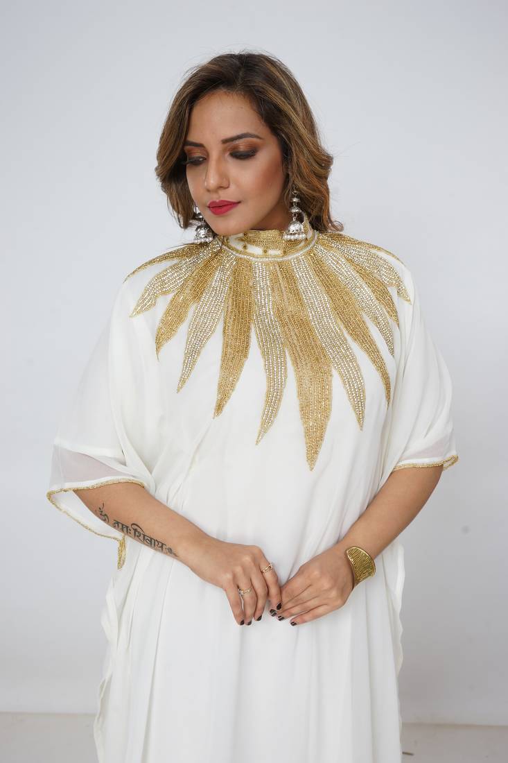cream  kaftan women dress long gown farasha jalabiya maxi wear