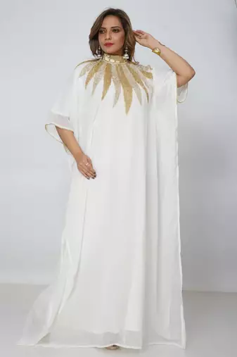 cream  kaftan women dress long gown farasha jalabiya maxi wear