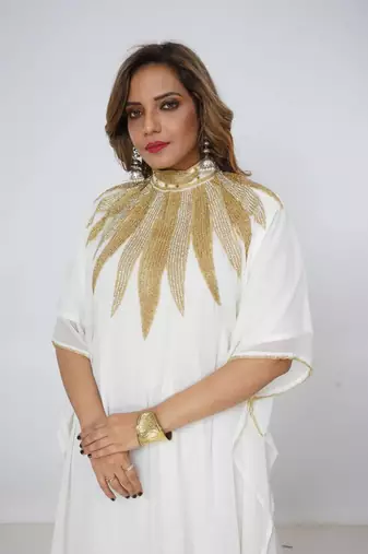 cream  kaftan women dress long gown farasha jalabiya maxi wear