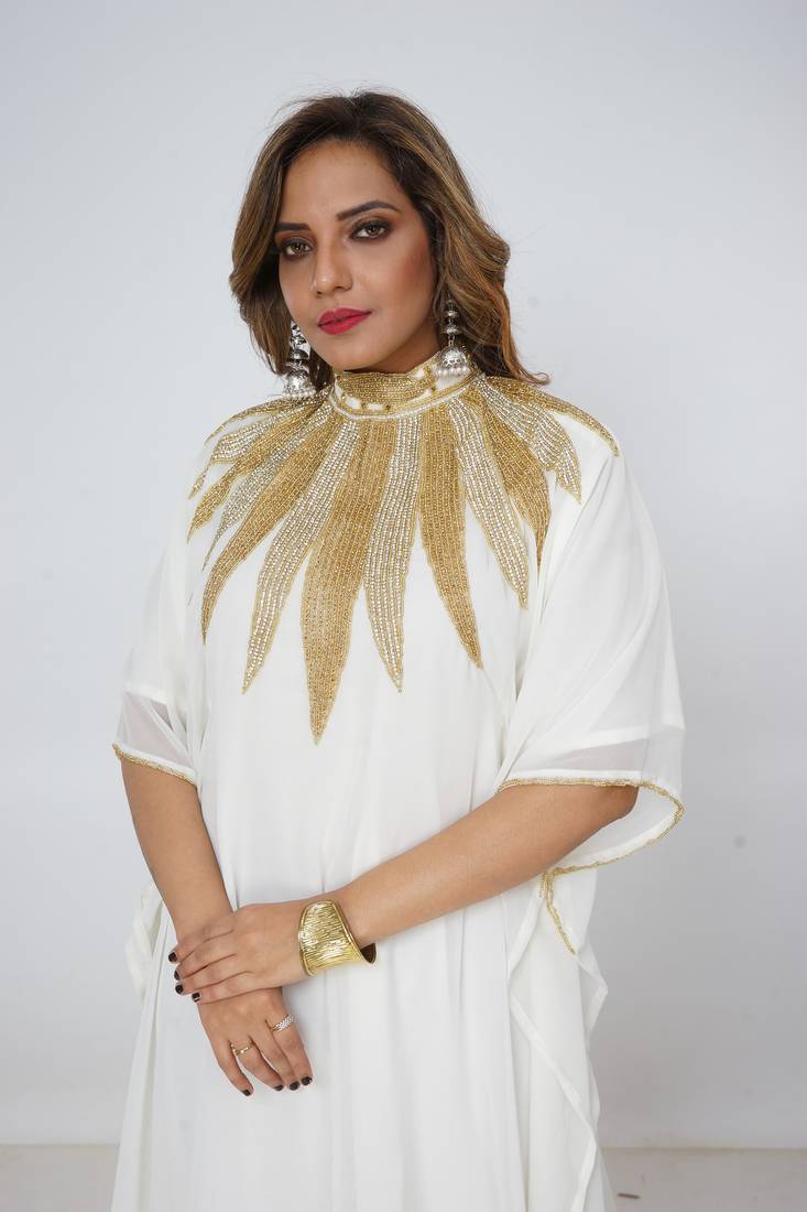 cream  kaftan women dress long gown farasha jalabiya maxi wear