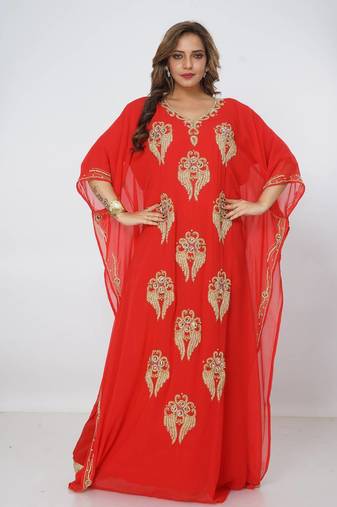 red  kaftan women dress long gown farasha wear