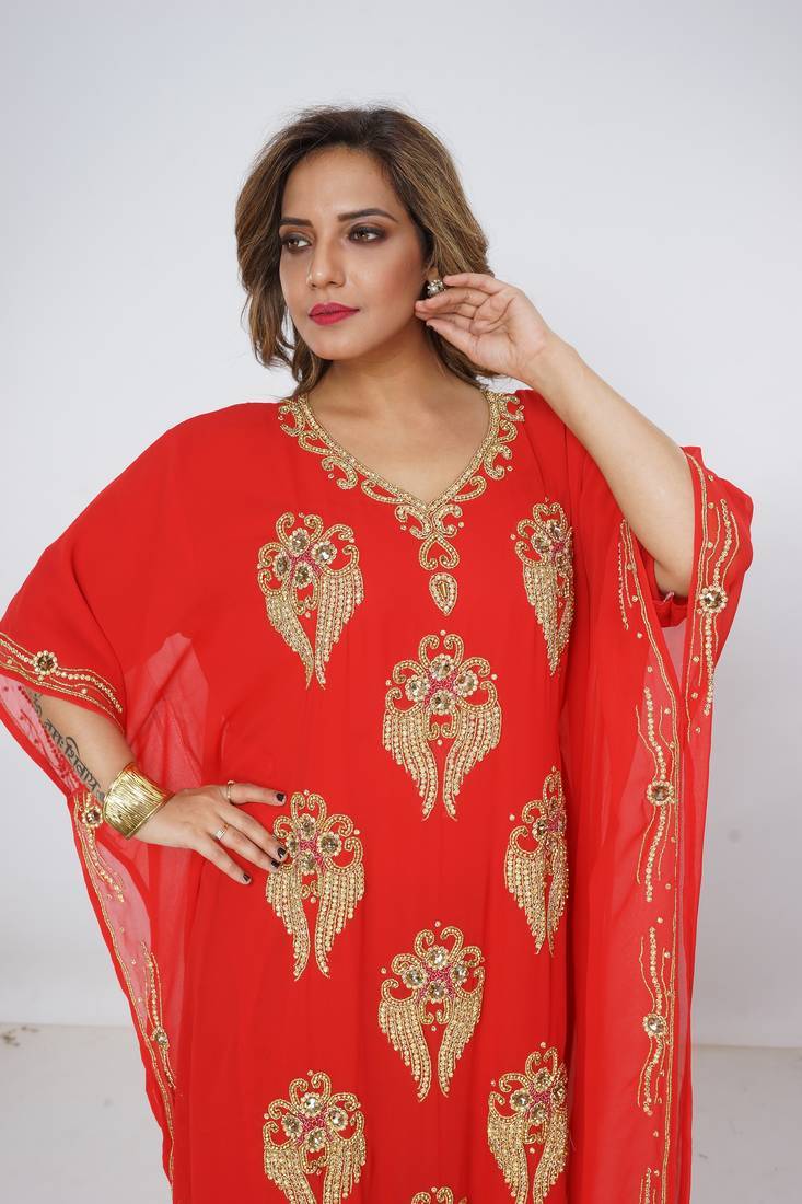 red  kaftan women dress long gown farasha wear