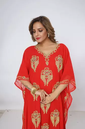 red  kaftan women dress long gown farasha wear