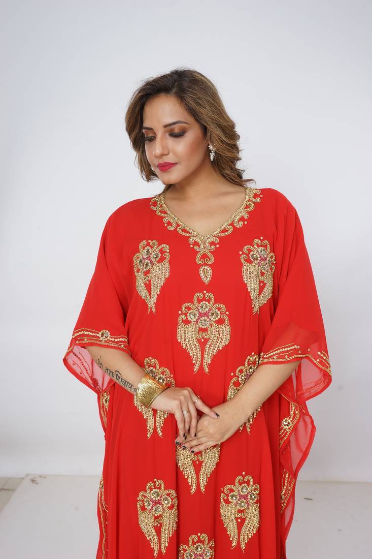 red  kaftan women dress long gown farasha wear