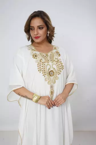 white  kaftan women dress long gown farasha morocco wear