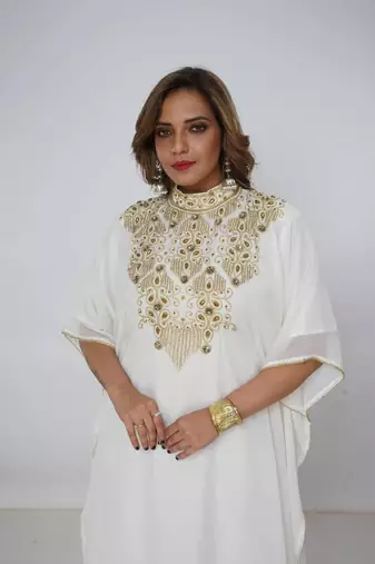 cream  kaftan women dress long gown farasha wear