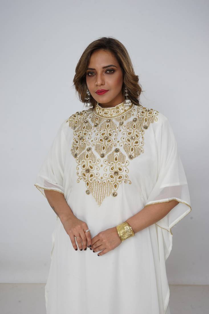 cream  kaftan women dress long gown farasha wear