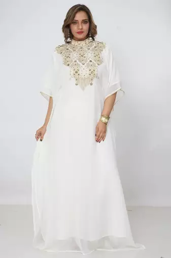 cream  kaftan women dress long gown farasha wear
