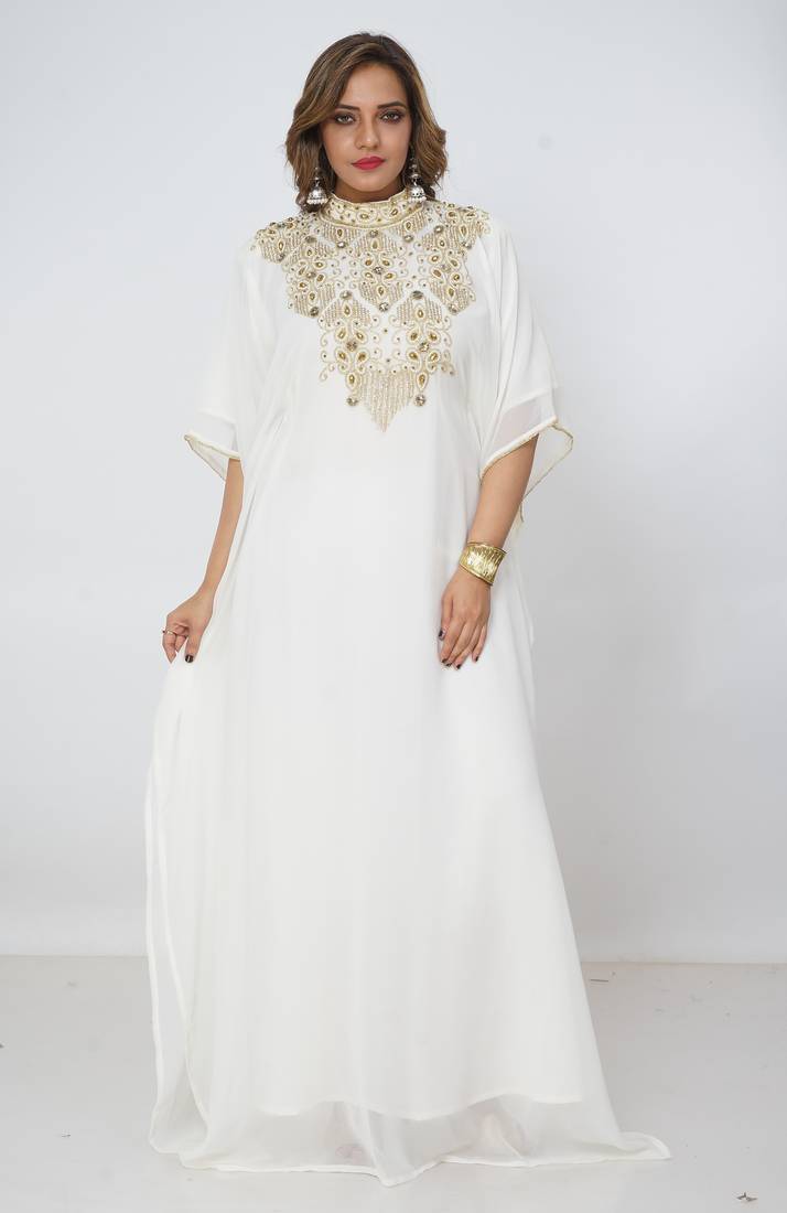 cream  kaftan women dress long gown farasha wear