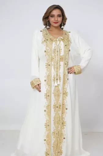 cream  kaftan women dress long gown farasha morocco wear