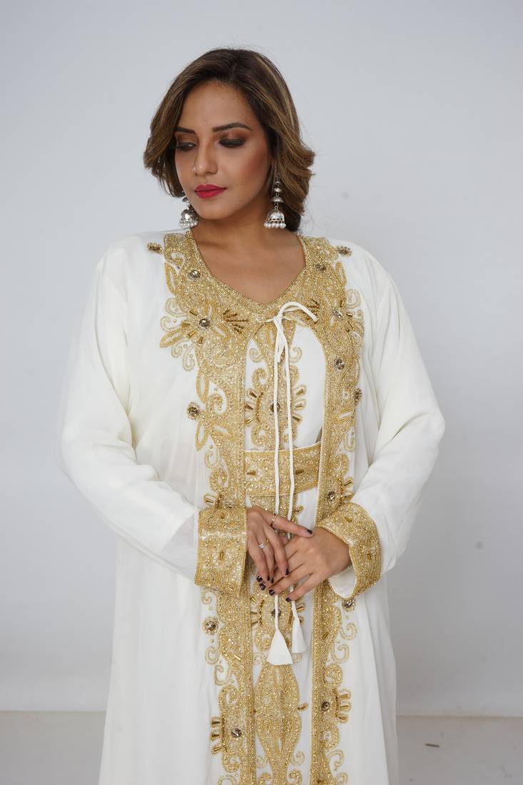 cream  kaftan women dress long gown farasha morocco wear