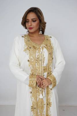 cream  kaftan women dress long gown farasha morocco wear 4