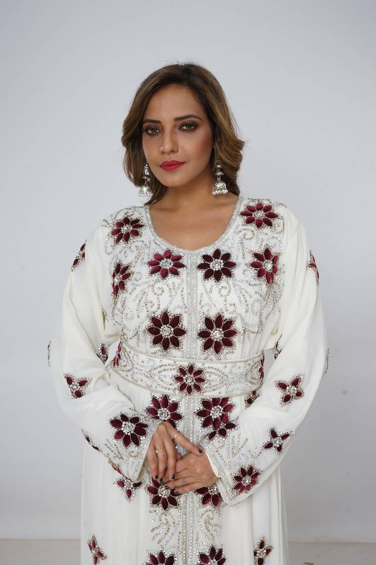 white  kaftan women dress long gown farasha morocco wear