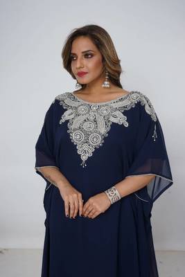 navy-blue  kaftan women dress long gown farasha morocco wear 1