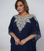navy-blue  kaftan women dress long gown farasha morocco wear