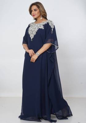 navy-blue  kaftan women dress long gown farasha morocco wear 2