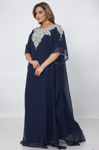 navy-blue  kaftan women dress long gown farasha morocco wear