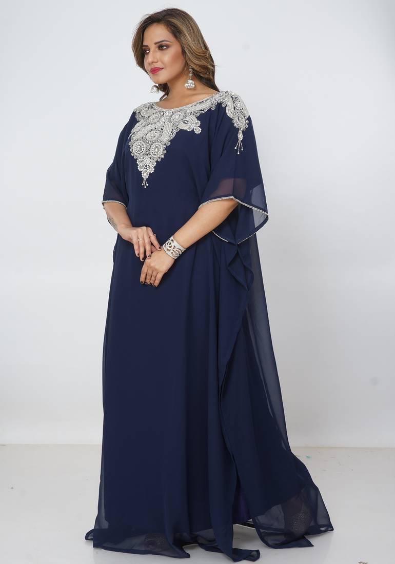 navy-blue  kaftan women dress long gown farasha morocco wear