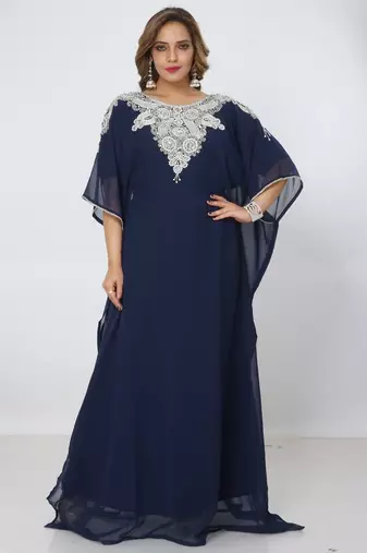 navy-blue  kaftan women dress long gown farasha morocco wear