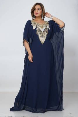 navy-blue  kaftan women dress long gown farasha morocco wear 1