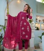 Cotton flex straight kurti pant dupatta set