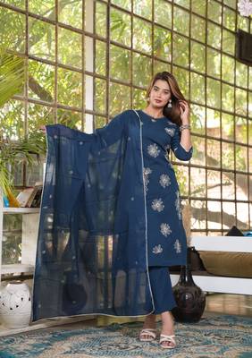Cotton flex straight kurti pant dupatta set 1