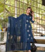 Cotton flex straight kurti pant dupatta set
