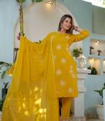 Cotton flex straight kurti pant dupatta set