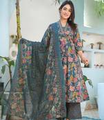 Cotton a-line kurti pant dupatta set