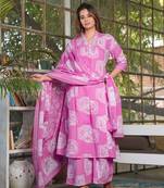 Cotton a-line kurti pant dupatta set