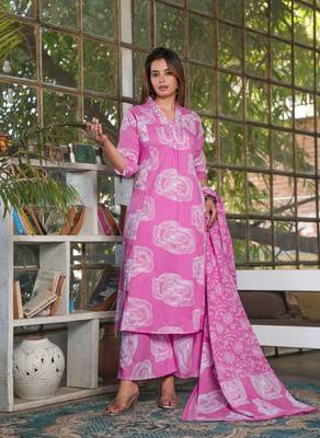 Cotton a-line kurti pant dupatta set 2