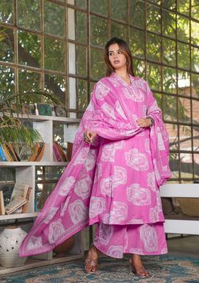 Cotton a-line kurti pant dupatta set 4