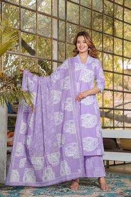 Cotton a-line kurti pant dupatta set 1