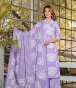 Cotton a-line kurti pant dupatta set