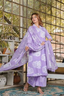Cotton a-line kurti pant dupatta set 2