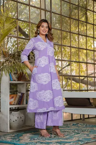 Cotton a-line kurti pant dupatta set