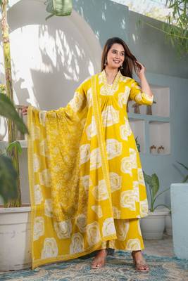 Cotton a-line kurti pant dupatta set 1