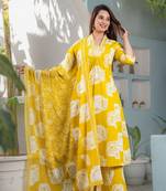 Cotton a-line kurti pant dupatta set
